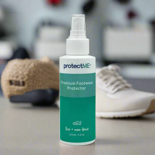protecrtME shoe protector with shoes behind the bottle
